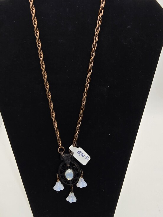 Handmade Jewelry - Goat Skull and Opalite Gemstone Necklace Handmade By Artisan Jewelry Maker